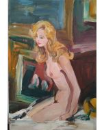 Scuola Francese, Nudo, olio su tavola, 19x12.5cm