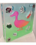 Renzo Nucara, Stratofilm (duck), Plexiglass, synthetic resin, objects, 10x10 cm from the collection The Gadget