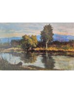 Giuseppe Comparini, Walk on the River Bank, oil on canvas, 60x40 cm, 1964