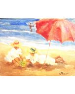 Daniela Penco, Under the beach umbrella, oil on canvas board, 18x24 cm