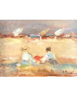 Daniela Penco, Sulla spiaggia, olio su tela, 18x24 cm 