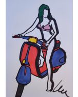 Marco Lodola, Pin up in Vespa, pennarelli su cartoncino, 42x30 cm