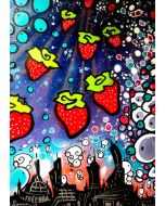 La Pupazza, Pioggia di fragole, acrilico e spray su carta, 50x70 cm