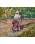 Scuola Francese, Ragazza in bicicletta, olio su tavola, 18x21cm