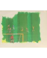 Rossello, Partita di calcio, serigrafia polimaterica, 37x48 cm, 1970