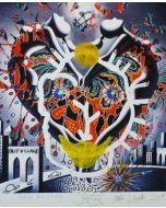 Mark Kostabi, Paul Kostabi e Tony Esposito, Implosion, grafica digitale, 61x70 cm, 2017