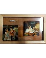 French School, Mother and daughter, Oil on panel, 19,8x31,5 cm (with frame)