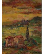 Antonio Sbrana, Tramonto, olio su tavola, 44x34 cm