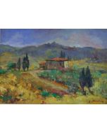 Antonio Sbrana, Colli toscani, olio su tavola, 70x51 cm