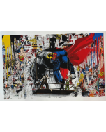Mr. Brainwash, Batman vs Superman, serigrafia su carta invecchiata tagliata ad acqua, 94x62 cm, 2016