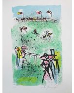 Franco Rognoni, At the racecourse, screen printing, 25x35 cm