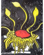 La Pupazza, Lemon spaghetti, acrylic and spray on paper, 50x70 cm 