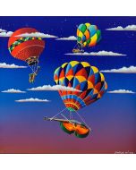 Meloniski da Villacidro, Hot-air baloons in concert, mizex technique in canvas, 70x70cm, 2021