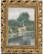 Carlo Achille Cavalieri, Lungo il fiume, olio su tavola, 19,5x25 cm (con cornice)