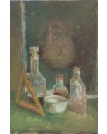 Anonimo, Bottiglie, olio su tavola, 31x21 cm