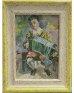Espressionismo tedesco, Suonatore di fisarmonica, olio e tempera su tavola, 23,5x18,5 cm (con cornice)