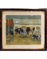 Scuola Impressionista, Mucche, Olio su carta 25,5x23 cm (con cornice) 